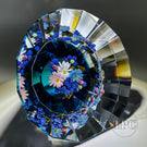 Rick Ayotte 2000 Faceted Glass Art "Hallucination" Paperweight Sculpture Flamwork Blueberry & Daisy Bouquet