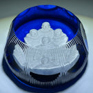 Cristal d’Albret Nasa Moon Men Astronauts Sulphide on Blue Fancy Cut Glass Paperweight