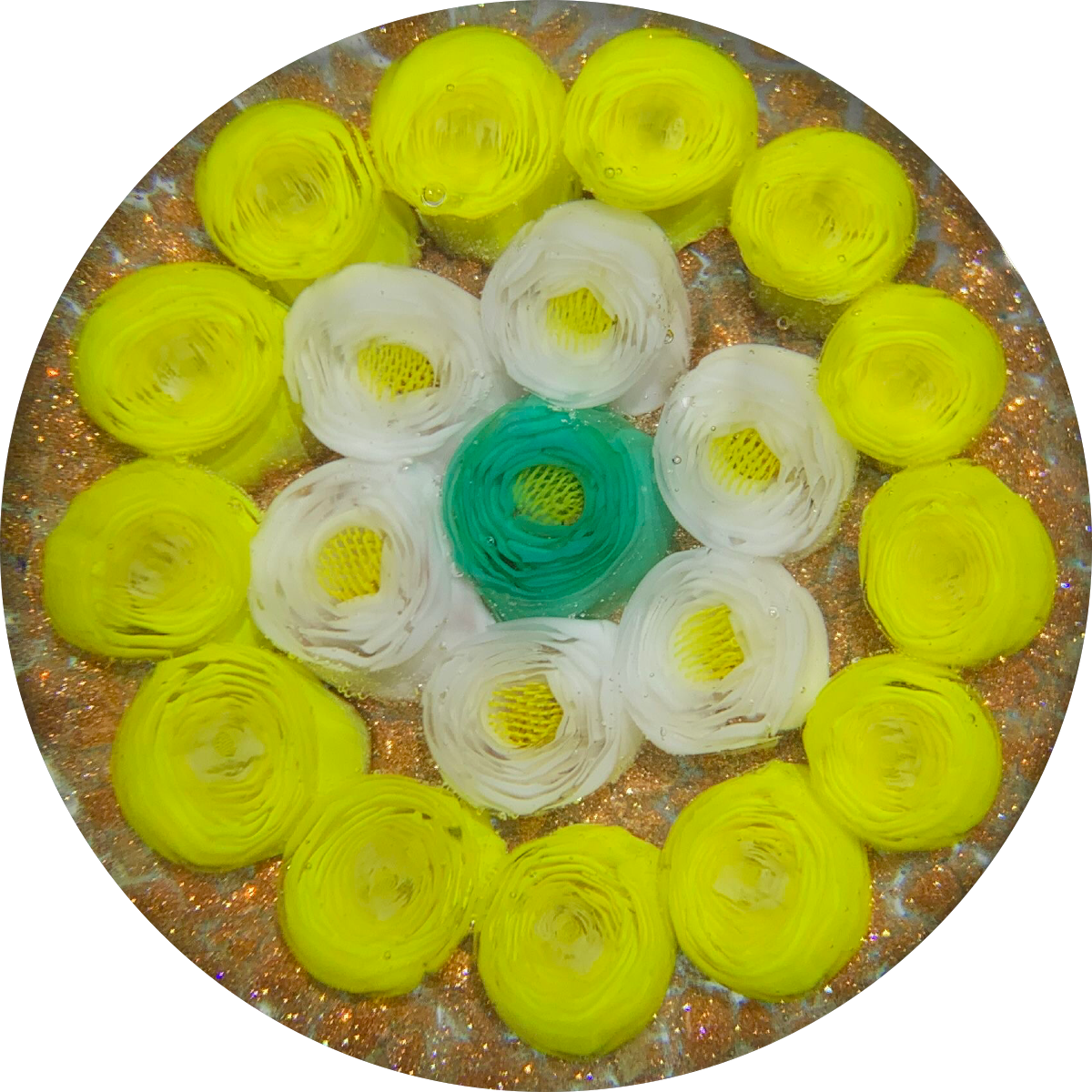 James Hart Concentric Clichy Style Millefiori Roses on Aventurine Ground