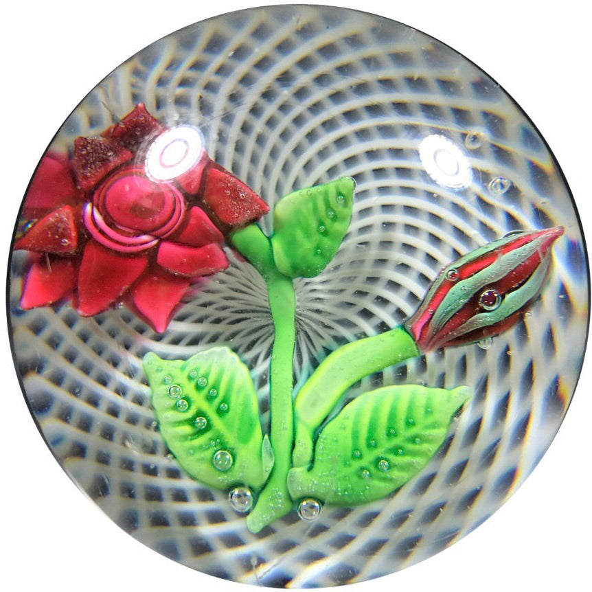 Rare Antique New England Glass Co. NEGC Lampwork Rose on Spiral Filigree Basket