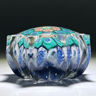 Vintage Strathearn Pressed Star Glass Art Paperweight with Blue Toned Concentric Millefiori