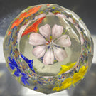 Faceted Bohemian/Czechoslovakian Glass Art Paperweight Colorful Upright Flowers
