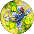 Ken Rosenfeld 2021 Flamework Glass Art Paperweight African Agama Lizard with Yellow Ground Flowers