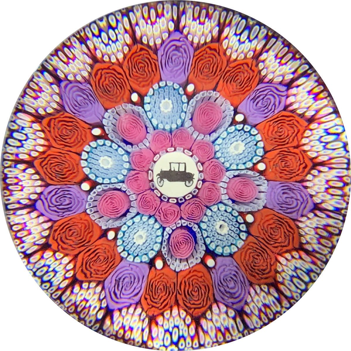 Michael Hunter Twists Studio 2019 Art Glass Paperweight Model-T Murrine & Roses