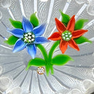 Vintage J Glass John Deacons Flamework Pair of Flowers in White Filigree Stave Basket