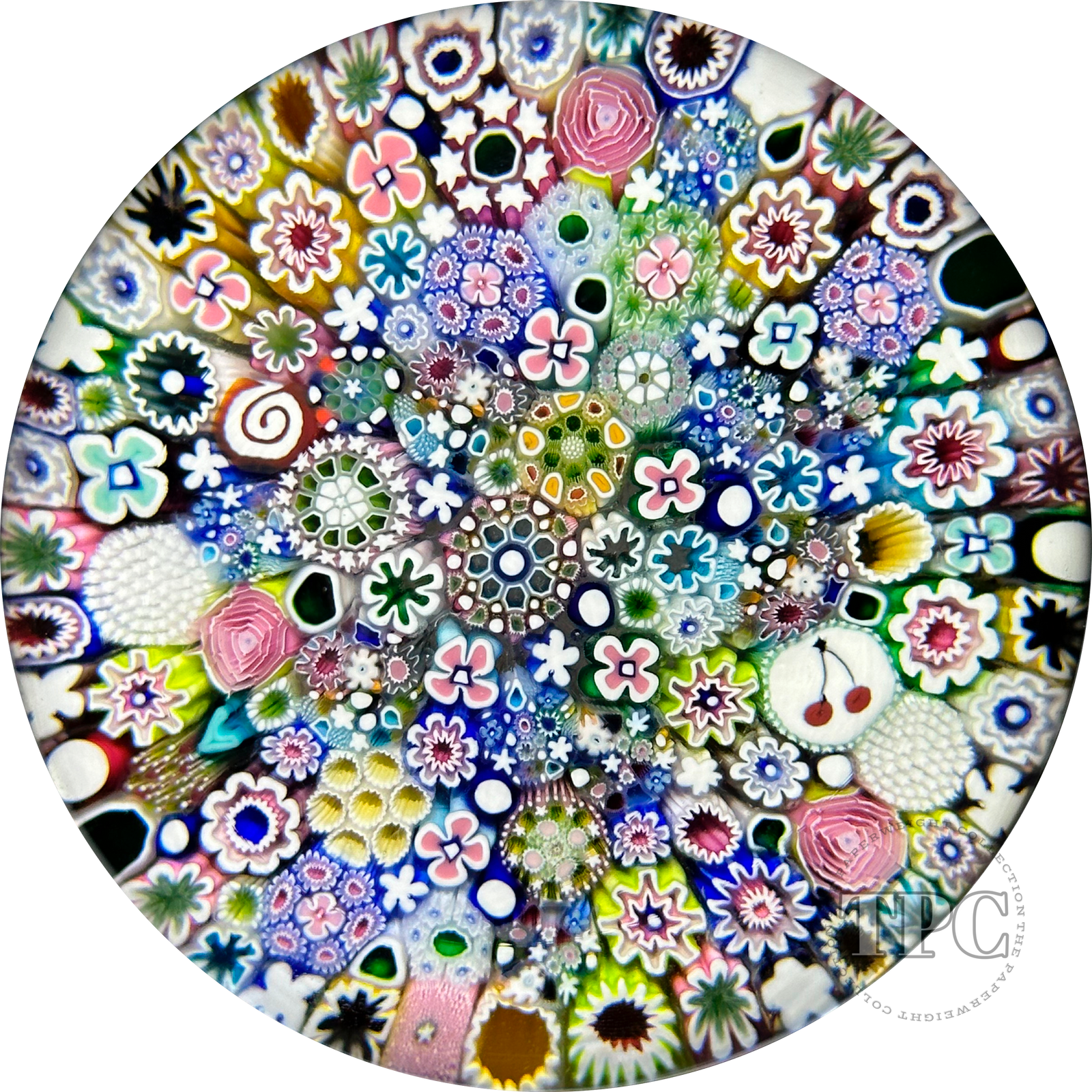 Magnum Damon MacNaught 2023 Glass Art Paperweight Closepack Complex Millefiori with Cherry Silhouette, Roses & End-of-Day Canes
