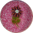 Signed Paul Ysart Flamework Flower with Aventurine Leaves on Pink Jasper Ground
