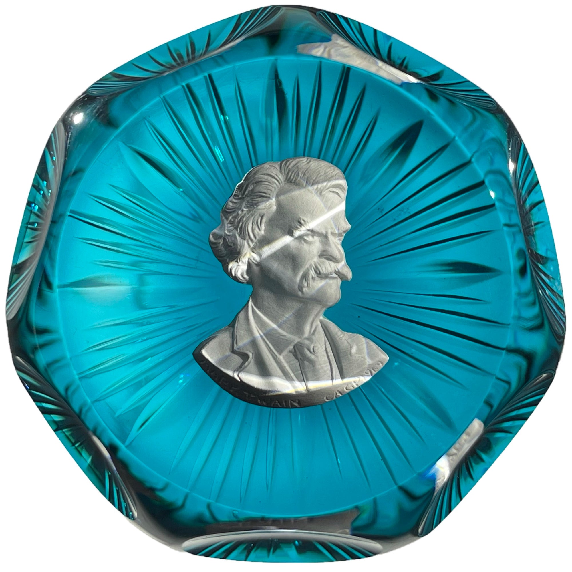 Faceted Cristal d’Albret Mark Twain Sulphide on Star Cut Transparent Blue Ground