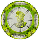 Cristal d’Albret General Douglas MacArthur Sulphide Fancy Cut Green Overlay Glass Paperweight