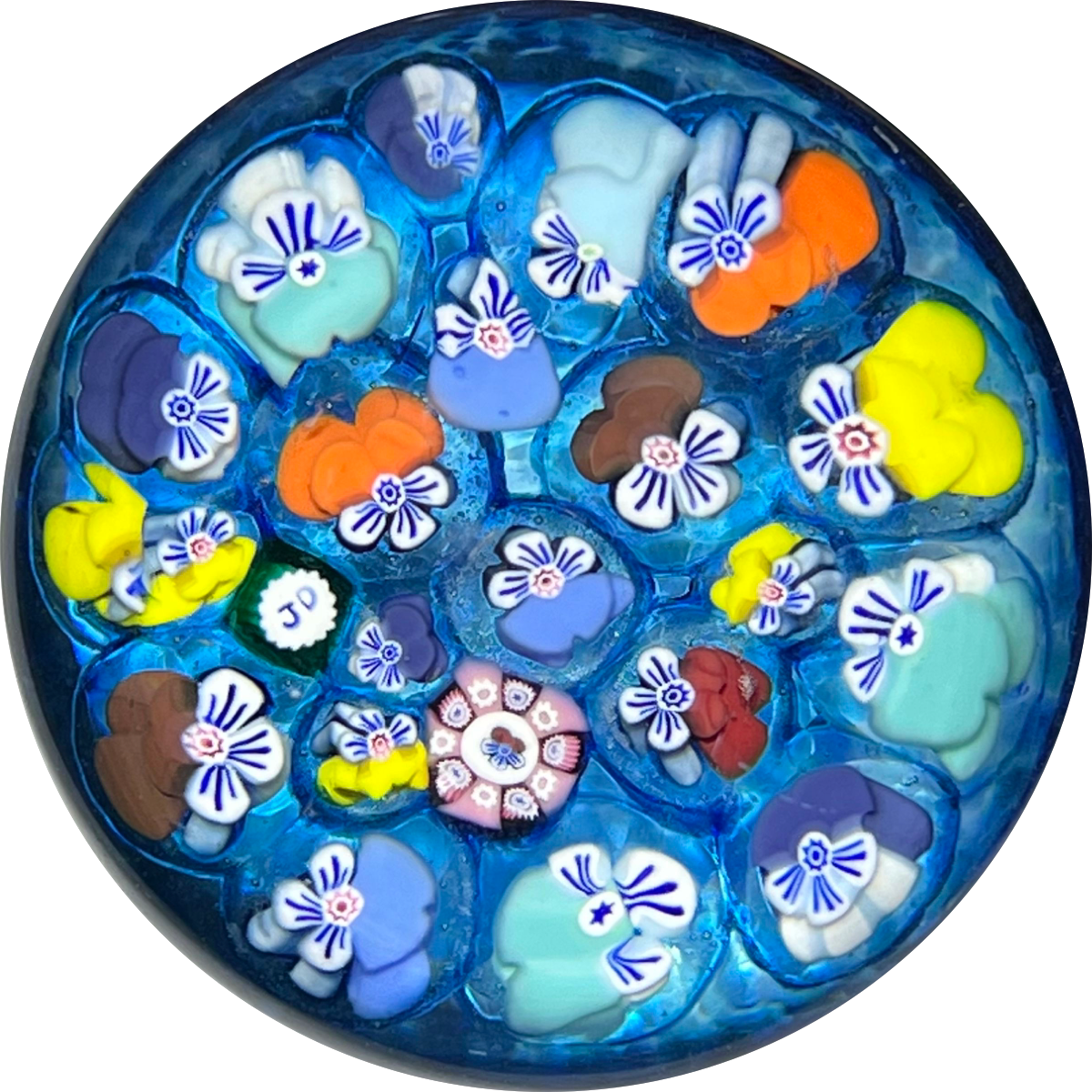 Miniature John Deacons Colorful Pansy Closepack on Transparent Blue Ground