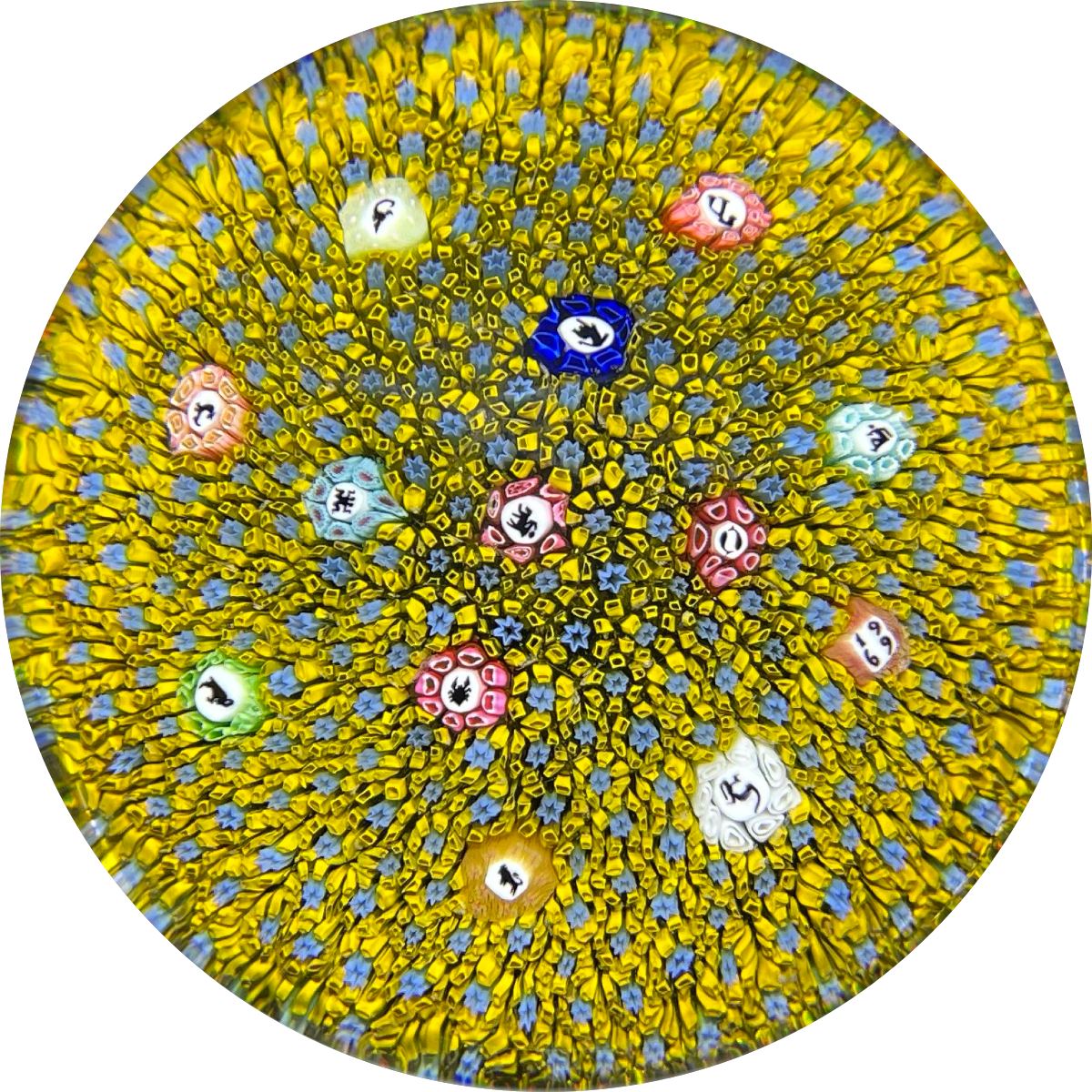 Baccarat Crystal 1969 Complex Millefiori Carpet Ground with Zodiac Silhouette Canes