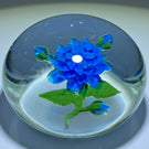 Signed Harold Hacker Flamework Stemmed Blue Dahlia Glass Paperweight