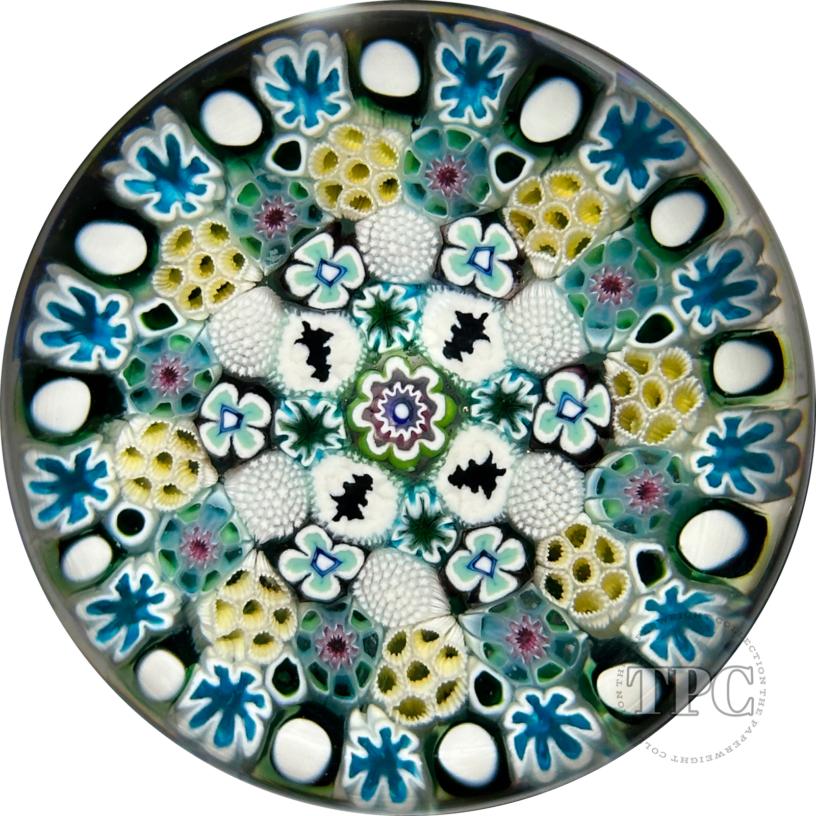 Damon MacNaught 2023 Glass Art Paperweight Complex Concentric Millefiori with Pine Tree Silhouettes & Stave Basket