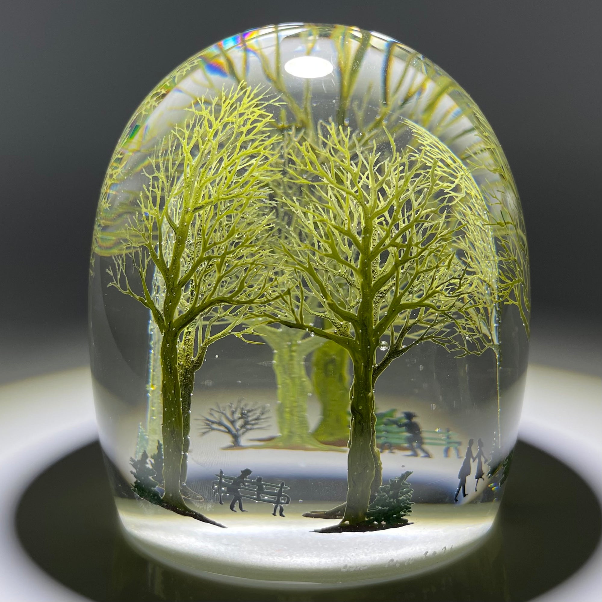 Large Alison Ruzsa 2021 Central Park in Early Winter Encapsulated Hand-painted Enamels Glass Art Sculpture