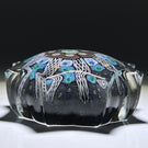 Vintage Strathearn Pressed Star Glass Art Paperweight with Paneled Blue Millefiori