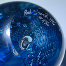Signed Rod Sounik 1996 Abstract Blue Twisted Bubble Grid Glass Art Paperweight