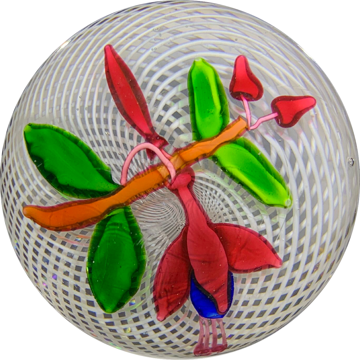 Antique Saint-Louis Lampwork Fuchsia on White Spiral Filigree