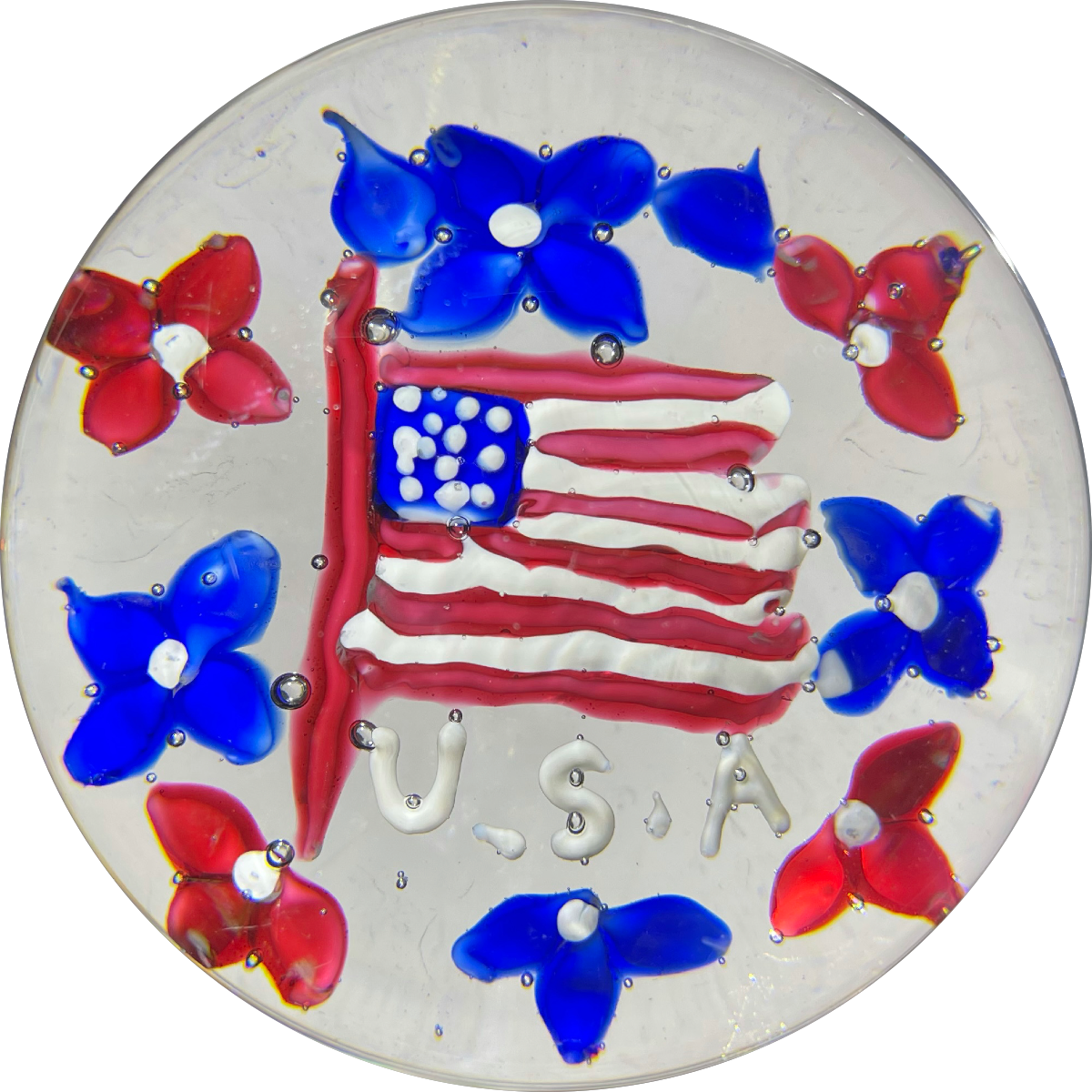 Antique Union Glass Co. Magnum Patriotic Lampwork American Flag with Garland