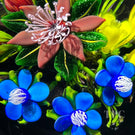 Ken Rosenfeld 2022 Glass Art Paperweight Flamework Flower Bouquet on Transparent Dark Emerald Green Ground