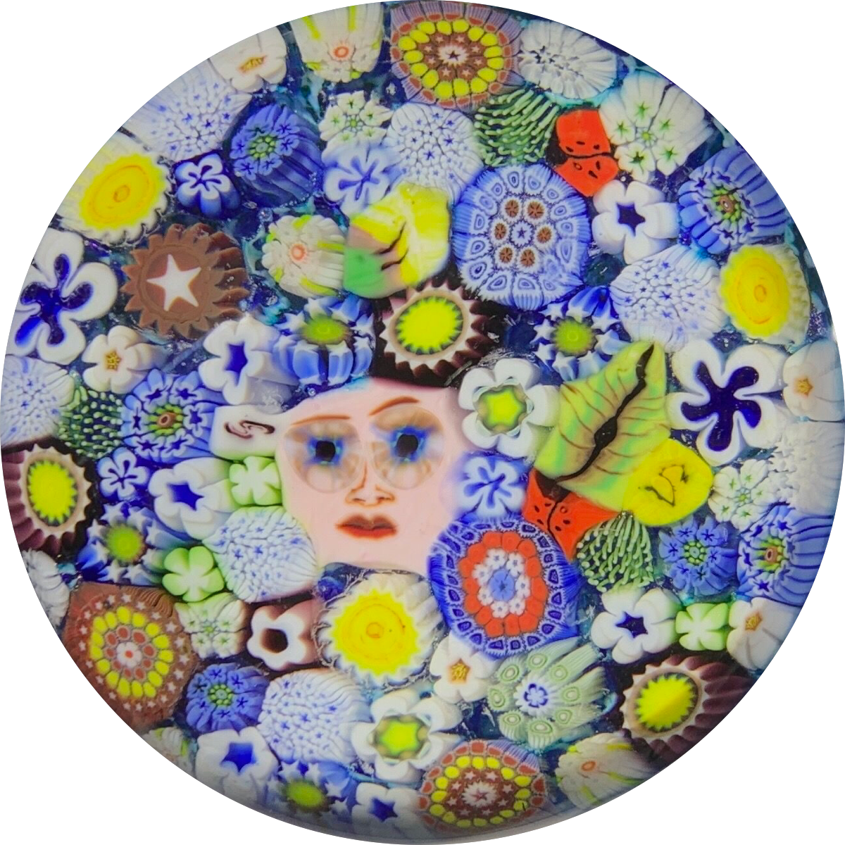 Chris Sherwin 2019 Closepack Complex Millefiori on Blue With Face Murrine