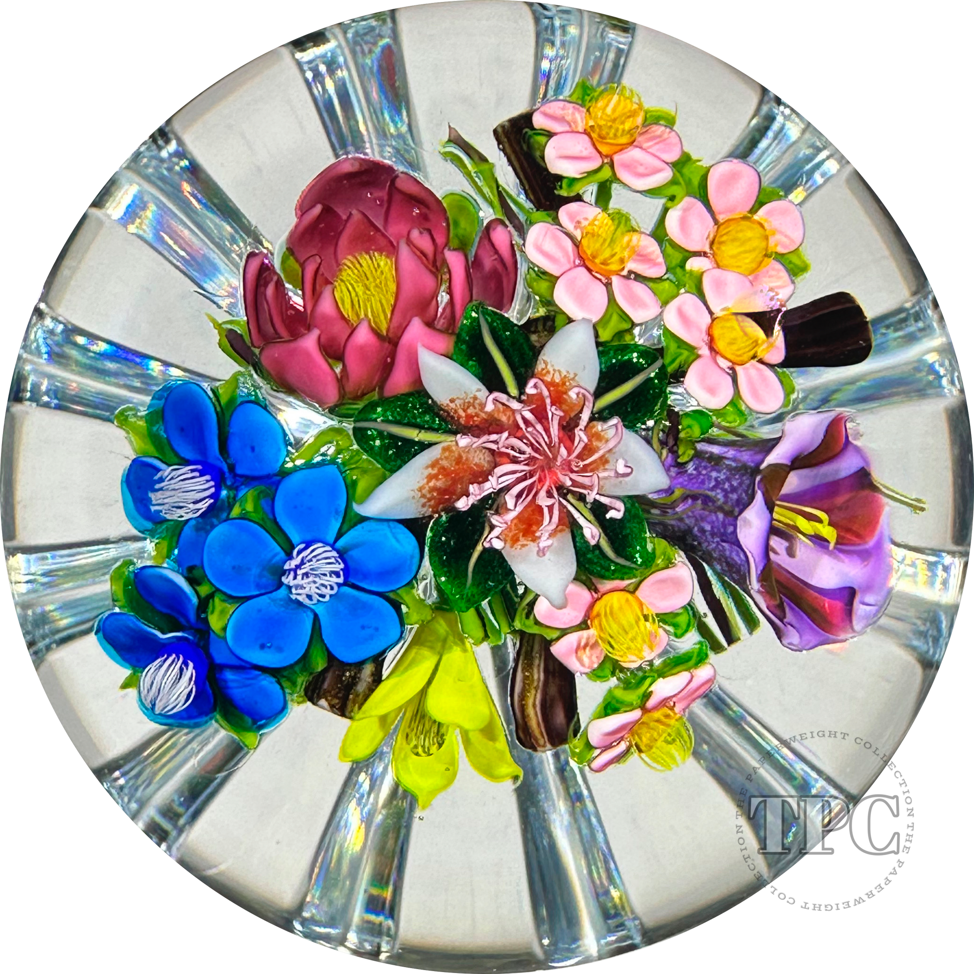 Ken Rosenfeld 2022 Glass Art Paperweight Flamework Flower Bouquet with Star-cut Base