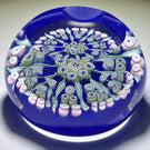 Faceted Caithness Whitefriars 1982 Glass Art Paperweight "Radial Garden" Millefiori & Ribbon Twists on Blue