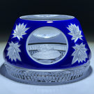 Cristal d’Albret Prince Charles Coronation Sulphide Fancy Cut Blue Double Overlay Glass Paperweight