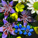 Ken Rosenfeld 2021 Flamework Glass Art Paperweight Colorful Flower Bouquet Including White Daisies and Forget-Me-Nots