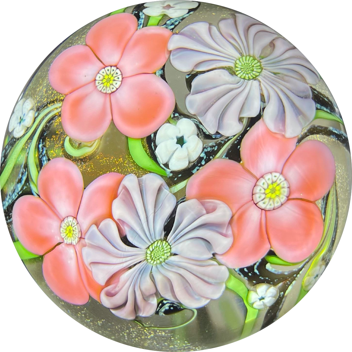 Signed Orient & Flume Torchwork Flowers with Vine on Transparent Dichroic Ground