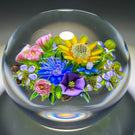 Ken Rosenfeld 2021 Glass Art Paperweight Flamework Flower Bouquet with Pink Clichy Style Roses