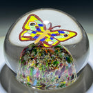 Bohemian Glass Art Paperweight Hovering Butterfly with Composite Millefiori Wings