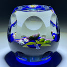 Peter McDougall Faceted Flamework Millefiori Petaled Flower on Transparent Blue Ground