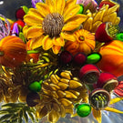 Large Ken Rosenfeld 2023 Glass Art Paperweight Flamework "Autumn Splendor" Flower and Pumpkin Bouquet