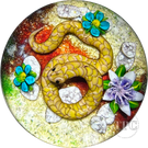 Ken Rosenfeld 2022 Glass Art Paperweight Flamework Brown Scaled Snake on Sand with Pebbles & Perennial Flowers