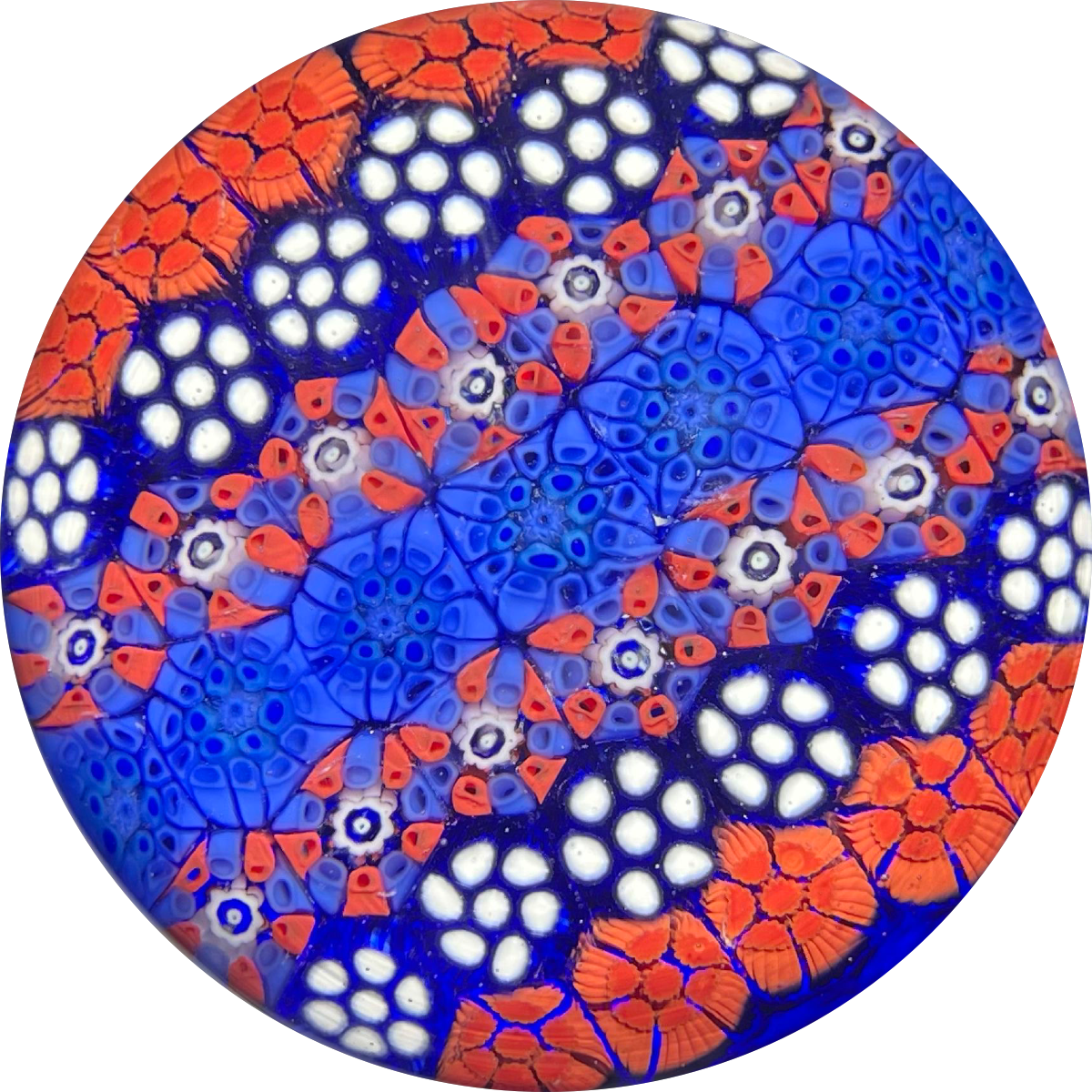 Matt Fimiano 2019  Parallel Rows of Complex Millefiori on Blue Ground