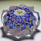 Vintage Strathearn Pressed Star Glass Art Paperweight with Colorful Concentric Millefiori