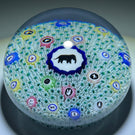 Baccarat 1973 Art Glass Paperweight Gridel Elephant Silhouette Millefiori Carpet Ground Elephant Plus 17 Silhouettes