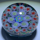 James Hart Complex Concentric Millefiori w/ Roses on Aventurine Ground Glass Art Paperweight