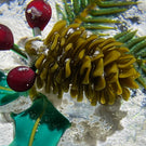 Ken Rosenfeld 2002 Flamework Pinecone & Holly Sprig on Snow