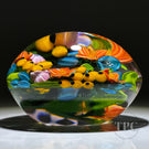 Colin Richardson 2022 Glass Art Paperweight Flamework Floral & Berry Crescent Bouquet "Asters in the House of Orange"