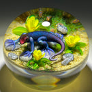 Ken Rosenfeld 2021 Flamework Glass Art Paperweight African Agama Lizard with Yellow Ground Flowers