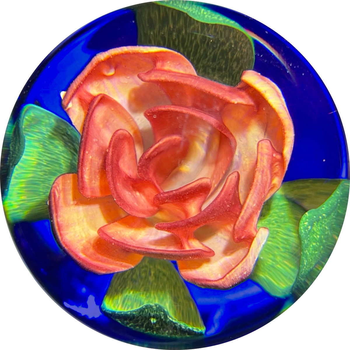 Pairpoint Robert Mason Crimp Rose On Blue Footed Base