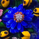 Debbie Tarsitano 2000 Glass Art Paperweight Flamework Flowers with Complex Millefiori & Ladybugs on Blue