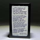Mathieu Grodet 2021 Glass Art Murrine Paperweight Block Howard Zinn Quotation
