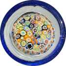 Early Signed Strathearn Glass Art Paperweight Pin Dish with Colorful Closepacked Millefiori on Blue Ground