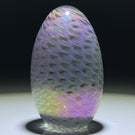 Mount St Helens (MSH) Iridescent Pulled Feather Decorated Egg Glass Paperweight