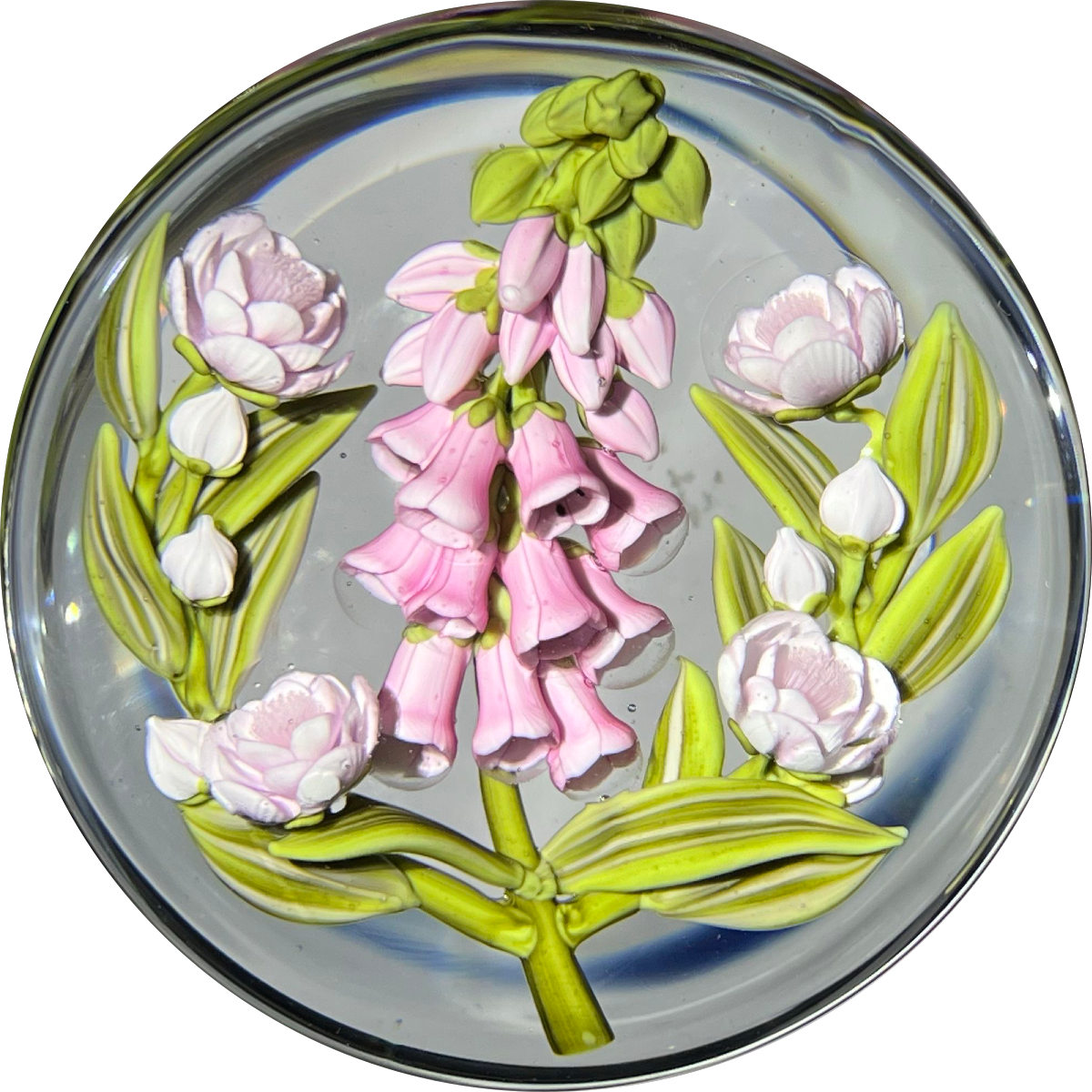 Clinton Smith 2021 Flamework Glass Art Paperweight Pink Foxglove Bouquet