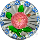 Antique Saint-Louis Glass Art Paperweight Lampwork Pink Pompon Blossom with Blue and White Millefiori Garland