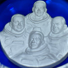 Cristal d’Albret Nasa Moon Men Astronauts Sulphide on Blue Fancy Cut Glass Paperweight