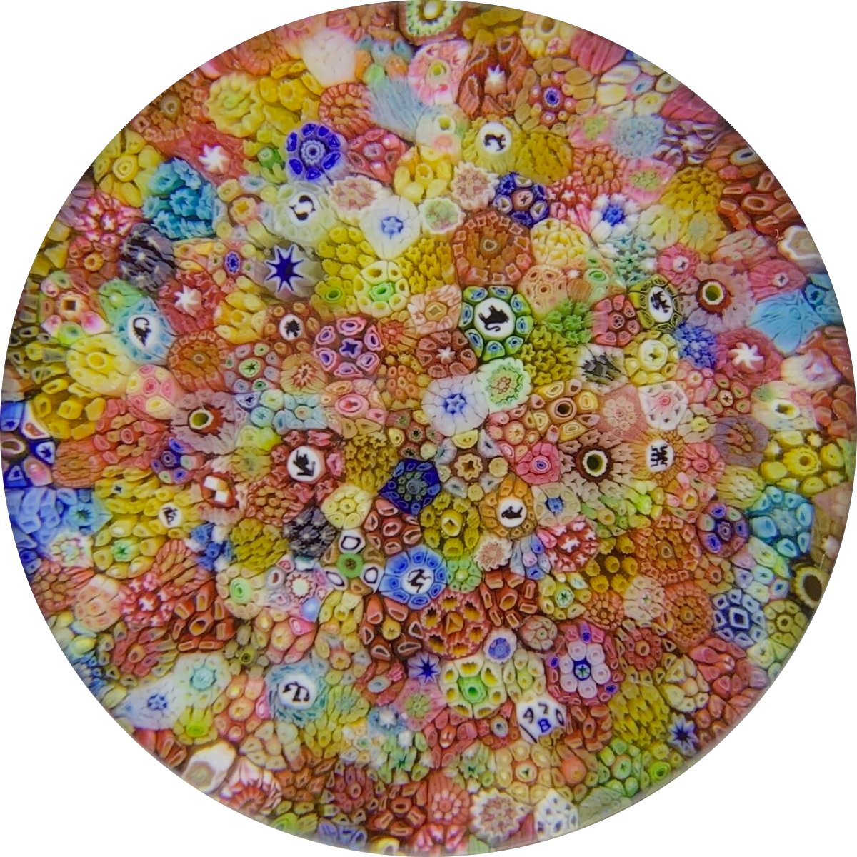 Baccarat 1970 Closepack Complex Millefiori “Church Weight” with Zodiac Silhouette Canes